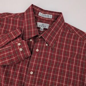 Enro Non-Iron Poplin Plaid Button Down Shirt Mens 2XT Red Long Sleeve